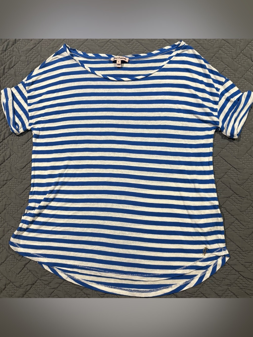 Juicy Couture Blue and White Striped Short Sleeve Tee